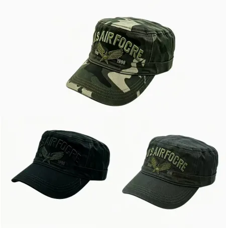 Men's camouflage hats, flat-topped casual hats, outdoor travel sun hats, patchwork and aged sun hats, military caps with large brims Men's camouflage hats, flat-topped casual hats, outdoor travel sun hats, patchwork and aged sun hats, military caps with large brims